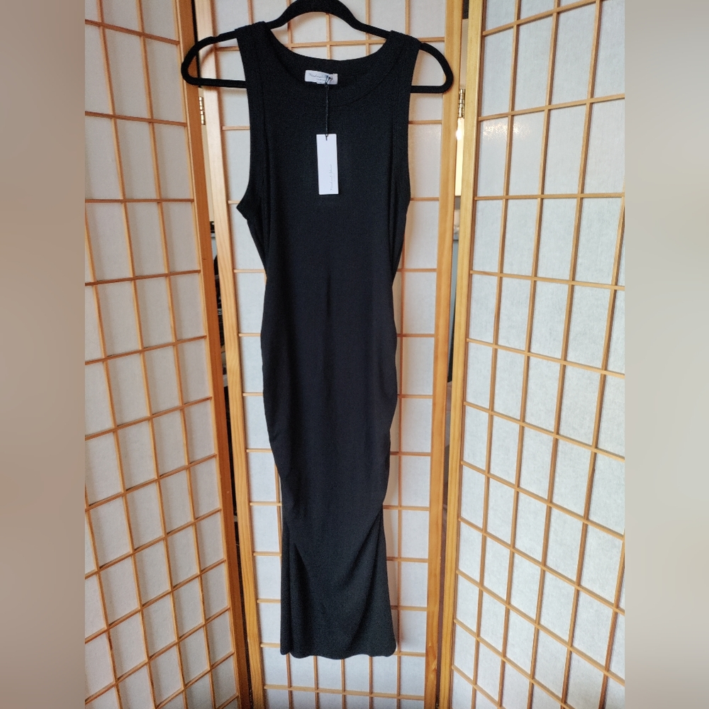 Large Black Ruched Stretchy Cotton Tank Dress